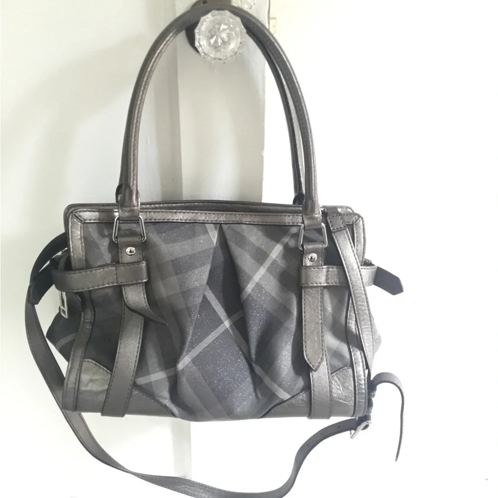 Authentic BURBERRY Gray Shimmer Check “Pilgrim” Satchel Crossbody - EUC